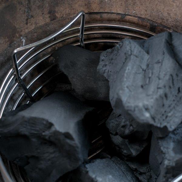 Charcoal in Joe Junior Stainless Steel Charcoal Basket