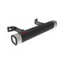Black and silver light bar and handle with a red button in the shape of the Kamado Joe grill icon. 2 mounting brackets extend from the back of the handle. 