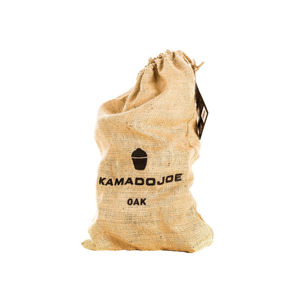 Burlap bag with Kamado Joe Oak printed on it