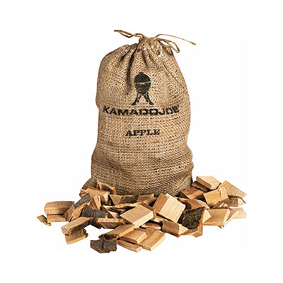 10 pound bag of apple wood chunks surrounded by a pile of wood chunks